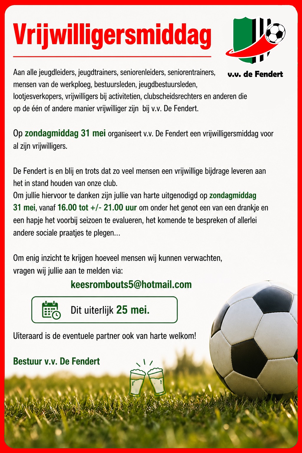 Vrijwilligersmiddag zondag 31 mei 2026